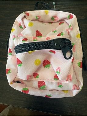 Pink Strawberry Print Mini Backpack - Cute Everyday Pack